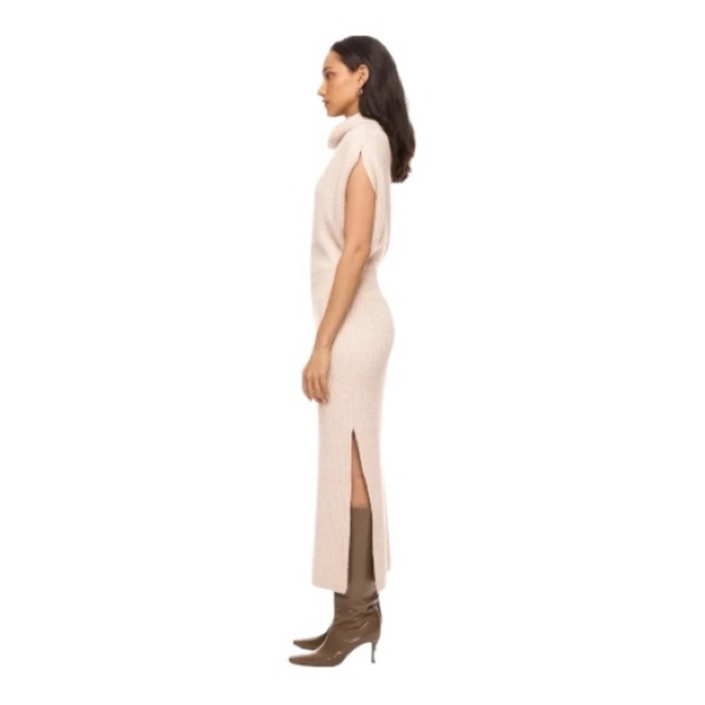Splendid Blush Cream Knit Sleeveless Turtleneck Midi Dress - Picture 3 of 15